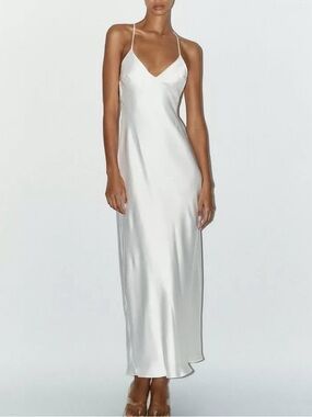 Zara White Satin Slip Maxi Dress